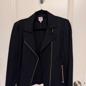 Anne Klein Black Moto-Style Blazer with Gold Zippers